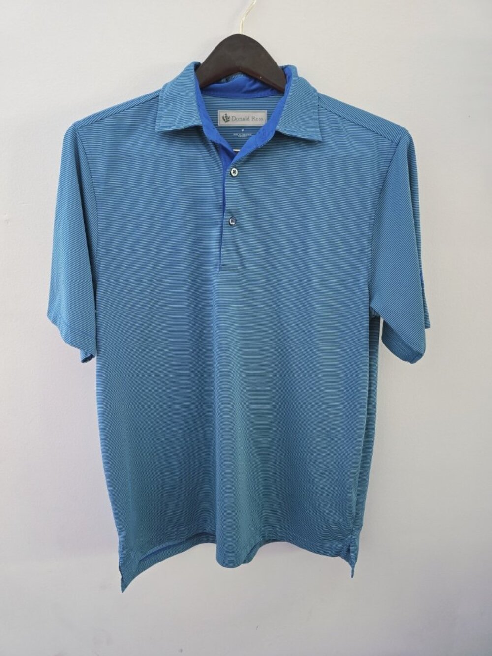 Donald Ross Golf Polo Collared Short Sleeves Shirt M Blue Green Striped Jersey